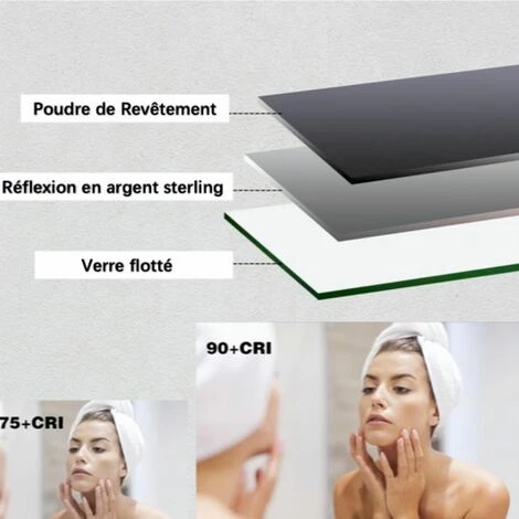 ORGANNICE Miroir Lumineux, Miroir De Salle De Bain, Miroir Mural Anti-buée Avec éclairage LED à Intensité Réglable Et Interrupteur Tactile - Chrome 1 ORGANNICE Miroir Lumineux, Miroir De Salle De Bain, Miroir Mural Anti-buée Avec éclairage LED à Intensité Réglable Et Interrupteur Tactile - Chrome