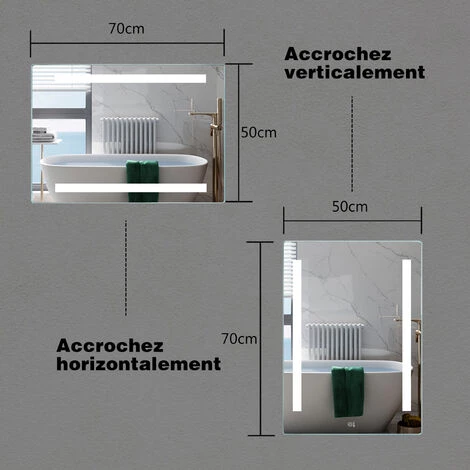 ORGANNICE Miroir Lumineux, Miroir De Salle De Bain, Miroir Mural Anti-buée Avec éclairage LED à Intensité Réglable Et Interrupteur Tactile - Chrome 2 ORGANNICE Miroir Lumineux, Miroir De Salle De Bain, Miroir Mural Anti-buée Avec éclairage LED à Intensité Réglable Et Interrupteur Tactile - Chrome – Image 2