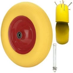 Hengda 480 / 400-8 Roue De Brouette En PU Avec Pneumatiques Roue De Secours Avec Axe | Axe Ø 390 Mm Pour Charrettes à Bras Chario