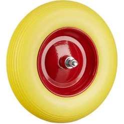 chariot de jardin Soldes 2022 14 Relaxdays Roue De Brouette Caoutchouc, Roue De Rechange Avec Axe, 4.80 4.00-8, Caoutchouc PU Essieu 100 Kg, Jaune Rouge