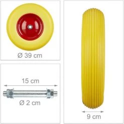 Relaxdays Roue De Brouette Caoutchouc, Roue De Rechange Avec Axe, 4.80 4.00-8, Caoutchouc PU Essieu 100 Kg, Jaune Rouge -chariot de jardin Soldes 2022 52200957 5