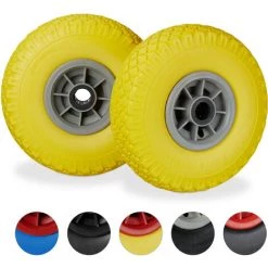 chariot de jardin Soldes 2022 16 Relaxdays Roue De Brouette, Caoutchouc, 3.00-4", 2x Roue De Rechange, Pour Axe De 25 Mm, 260x85 Mm, Jaune-gris
