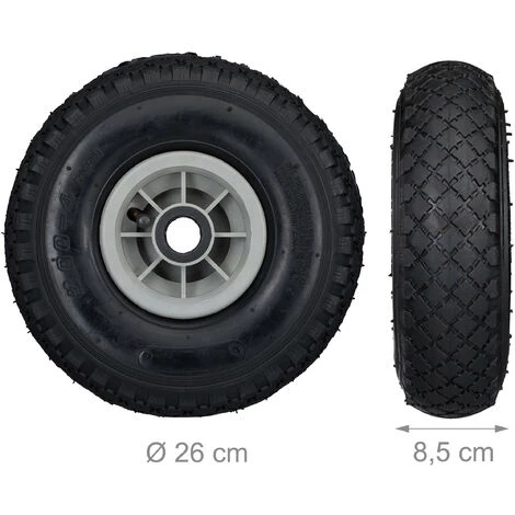 Relaxdays Roue De Brouette Caoutchouc 80 Kg, Roue De Rechange, 260 X 85 Cm Essieu 3.00-4 Chariot Diable, Noir-gris 4 Relaxdays Roue De Brouette Caoutchouc 80 Kg, Roue De Rechange, 260 X 85 Cm Essieu 3.00-4 Chariot Diable, Noir-gris – Image 4