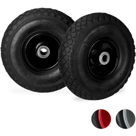 Relaxdays Roue De Diable Roue Brouette Set De 2, Roue De Rechange, Caoutchouc 3.00-4, 100 Kg, 260 X 85 Mm, Noir 1 Relaxdays Roue De Diable Roue Brouette Set De 2, Roue De Rechange, Caoutchouc 3.00-4, 100 Kg, 260 X 85 Mm, Noir