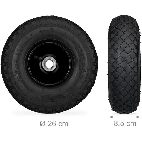 Relaxdays Roue De Diable Roue Brouette Set De 2, Roue De Rechange, Caoutchouc 3.00-4, 100 Kg, 260 X 85 Mm, Noir 5 Relaxdays Roue De Diable Roue Brouette Set De 2, Roue De Rechange, Caoutchouc 3.00-4, 100 Kg, 260 X 85 Mm, Noir – Image 5