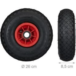 Relaxdays Roue De Brouette Caoutchouc 80 Kg, Roue De Rechange, 260 X 85 Cm Essieu 3.00-4 Chariot Diable, Noir-rouge -chariot de jardin Soldes 2022 52202308 4