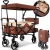 KESSER® Chariot De Transport Pliable GTS-9100 Avec Toit Chariot à Bras Chariot De Transport Pliable 2x Systèmes De Harnais à 3 points Inclus Pneus Pleins 360° Et Rallonge Intérieure Freins Avant Et Arrière + Sac De Transport, Beige Marron