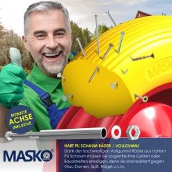 MASKO® Roue De Brouette PU En Caoutchouc Plein 200 Kg Increvable 4,80/4,00-8 Ø 390 Mm Incl. Essieu Roue De Remplacement Roue En Caoutchouc Jante En Acier Pneu Increvable Pour Brouette Brouette De Jardin Roue En PU Increvable, Jaune Rouge -chariot de jardin Soldes 2022 53288325 3