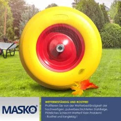 MASKO® Roue De Brouette PU En Caoutchouc Plein 200 Kg Increvable 4,80/4,00-8 Ø 390 Mm Incl. Essieu Roue De Remplacement Roue En Caoutchouc Jante En Acier Pneu Increvable Pour Brouette Brouette De Jardin Roue En PU Increvable, Jaune Rouge -chariot de jardin Soldes 2022 53288325 5