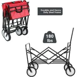 AICOK Chariot De Jardin, Remorque à Main, Chariot De Transport Pliable Avec 1 Bâche Et 4 Roues 80 X 44 X 28 Cm - Rouge -chariot de jardin Soldes 2022 54134725 3
