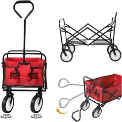 AICOK Chariot De Jardin, Remorque à Main, Chariot De Transport Pliable Avec 1 Bâche Et 4 Roues 80 X 44 X 28 Cm - Rouge -chariot de jardin Soldes 2022 54134725 4