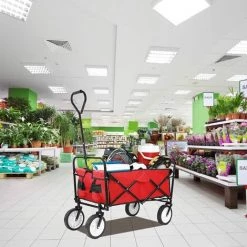 AICOK Chariot De Jardin, Remorque à Main, Chariot De Transport Pliable Avec 1 Bâche Et 4 Roues 80 X 44 X 28 Cm - Rouge -chariot de jardin Soldes 2022 54134725 5