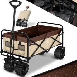 KESSER® Chariot à Roulettes Pliable à Pneus Larges | Chariot De Transport | Remorque De Transport | Charrette à Bras | 2 Poches En Mesh Fournies | Pliable | Pneus Pleins En Caoutchouc | Capacité De Charge Maximum De 80 Kg, Beige (de)