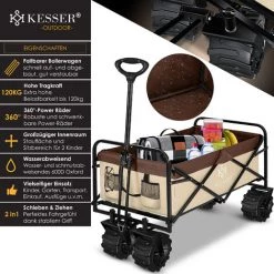 KESSER® Chariot à Roulettes Pliable à Pneus Larges | Chariot De Transport | Remorque De Transport | Charrette à Bras | 2 Poches En Mesh Fournies | Pliable | Pneus Pleins En Caoutchouc | Capacité De Charge Maximum De 80 Kg, Beige (de) -chariot de jardin Soldes 2022 55080777 5