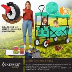 KESSER® Chariot De Transport Pliable Avec Toit | Charrette à Bras | Chariot à Roulettes | Remorque De Transport | 2 Poches En Mesh Et Une Poche Extérieure Fournies | Pliable | Pneus Pleins En Caoutchouc , Menthe Verte -chariot de jardin Soldes 2022 55080779 3