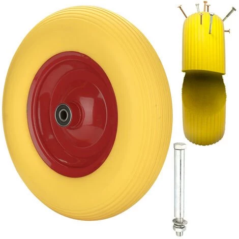 Randaco 480 / 400-8 Roue De Brouette En PU Avec Pneumatiques Roue De Secours Avec Axe | Axe Ø 390 Mm Pour Charrettes à Bras Chario 1 Randaco 480 / 400-8 Roue De Brouette En PU Avec Pneumatiques Roue De Secours Avec Axe | Axe Ø 390 Mm Pour Charrettes à Bras Chario
