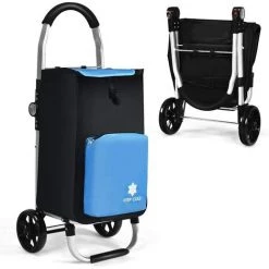 GIANTEX Chariot De Courses Pliable à Roulettes 53L,Chariot De MarchE Avec Compartiment REfrigErant Et Sac Amovible,Charge 50KG -chariot de jardin Soldes 2022 57099601 4