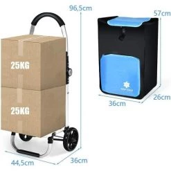 GIANTEX Chariot De Courses Pliable à Roulettes 53L,Chariot De MarchE Avec Compartiment REfrigErant Et Sac Amovible,Charge 50KG -chariot de jardin Soldes 2022 57099601 5