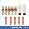CATHERINE 12pcs Poste A Souder Mig Sans Gaz Embouts De Contact De Buse De Soudage 15AK MIG/MAG Support De Connecteur De Gaz 1.2 Mm, Buse Gas Conique, Support Tube De Contact, Consommables De Chalumeau