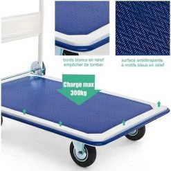 RELAX4LIFE Chariot De Transport Pliable En Fer Charge Max 300KG Avec Plateau Antidérapant, Chariot Pliable à 4 Roulettes En PU, 60 X 90 X 88 Cm Pour Déménagement Logistique Transport -chariot de jardin Soldes 2022 64129953 2