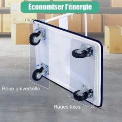RELAX4LIFE Chariot De Transport Pliable En Fer Charge Max 300KG Avec Plateau Antidérapant, Chariot Pliable à 4 Roulettes En PU, 60 X 90 X 88 Cm Pour Déménagement Logistique Transport -chariot de jardin Soldes 2022 64129953 4