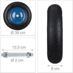 Relaxdays Roue De Brouette Avec Axe 4.80 4.00-8, Pneumatique, Jante En Acier, Charge Maximale : 120 Kg, Noir/bleu -chariot de jardin Soldes 2022 64506675 5