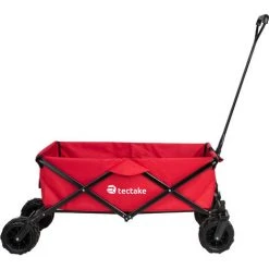 TECTAKE Chariot De Jardin, Remorque à Main, Chariot De Transport Pliable Avec 1 Bâche Et 4 Roues 114 Cm X 51 Cm X 48,5 Cm Rouge - Rouge -chariot de jardin Soldes 2022 8187682 3
