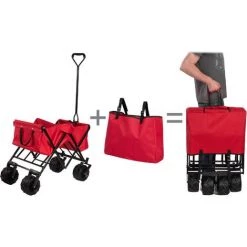 TECTAKE Chariot De Jardin, Remorque à Main, Chariot De Transport Pliable Avec 1 Bâche Et 4 Roues 114 Cm X 51 Cm X 48,5 Cm Rouge - Rouge -chariot de jardin Soldes 2022 8187682 4